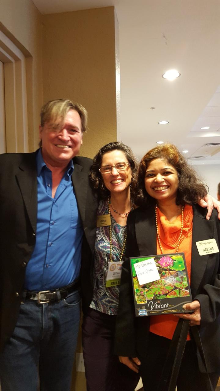 Geetha Krishnan with two fellow attendees at a professional gathering