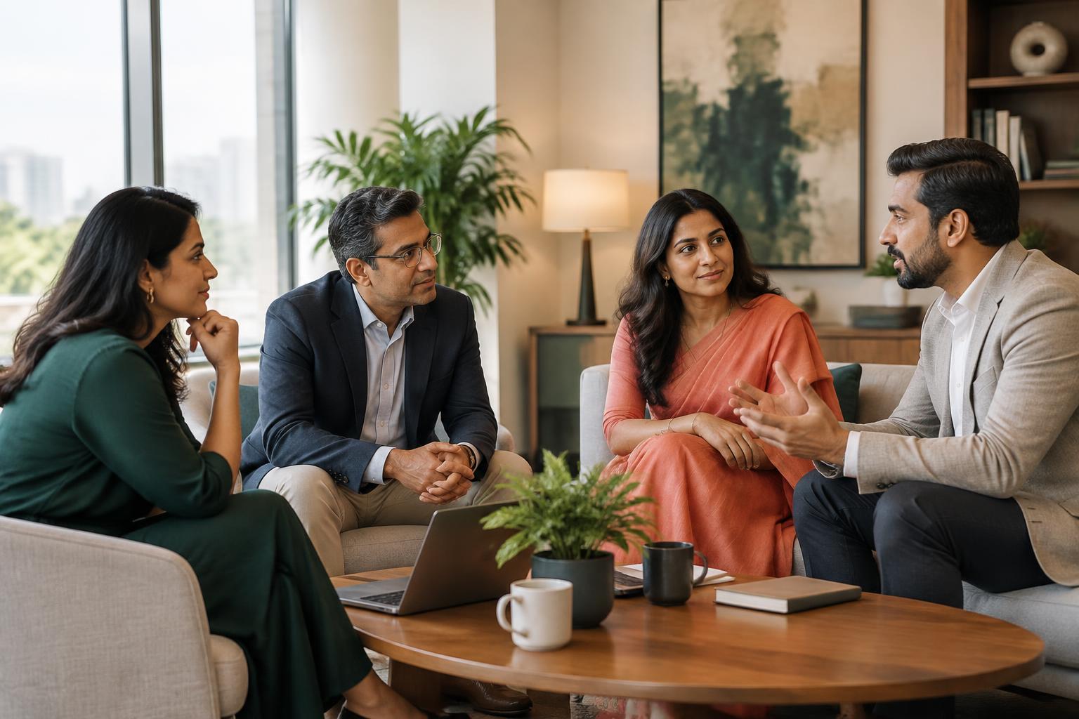 Professionals listening during a thoughtful workplace conversation